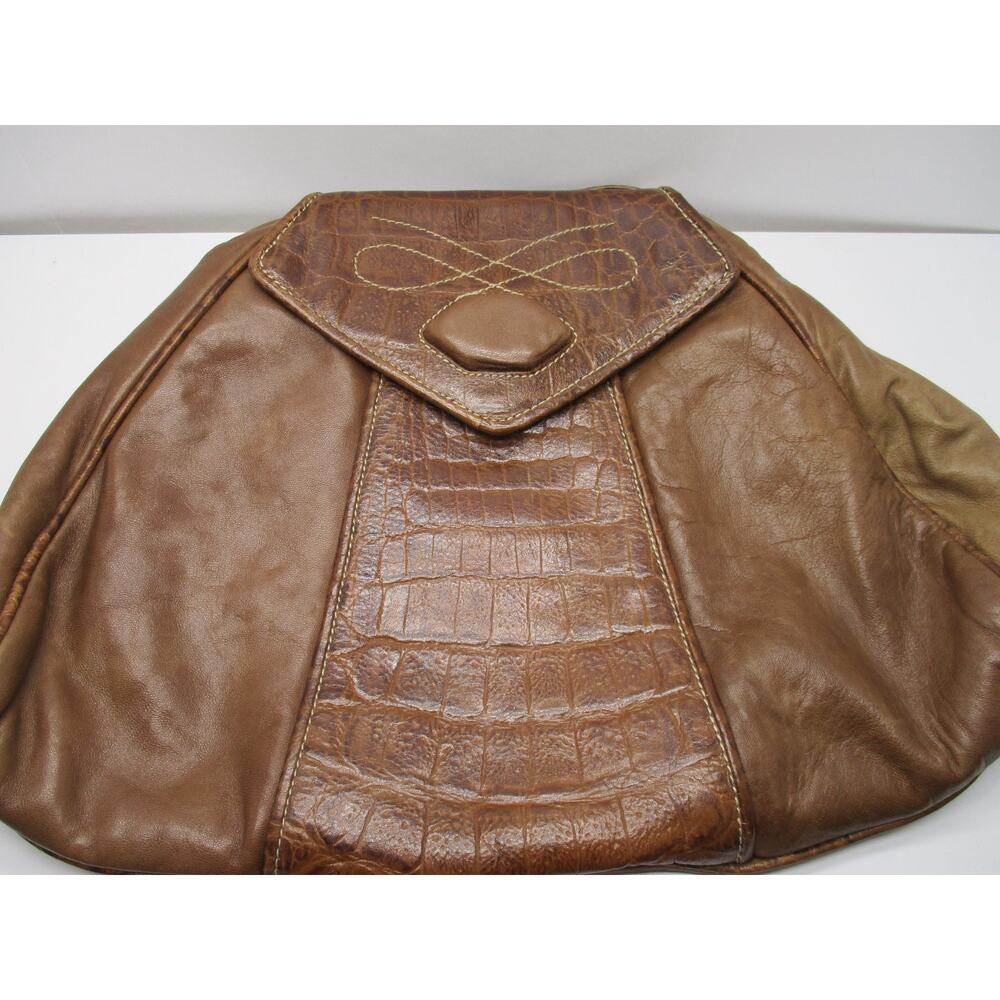 Vintage Susan Gail 70s Boho Brown Leather Snakskin Croc Crossbody Satchel Bag